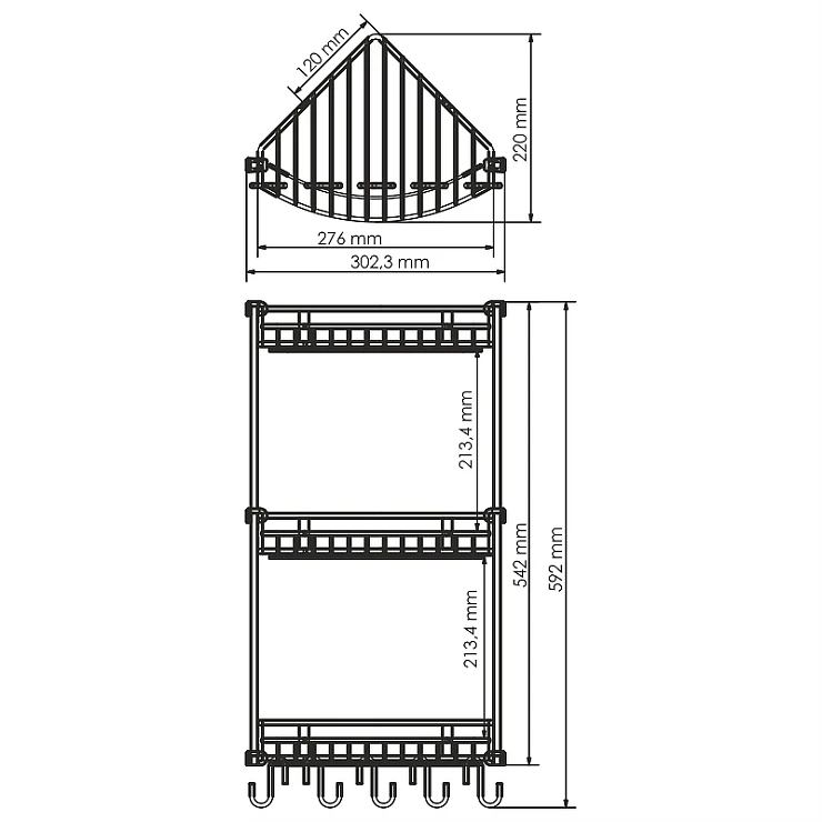Полка Wasserkraft K-1233 3-ярусная, угловая, хром