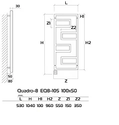 Полотенцесушитель электрический PRIOFORM Quadro-8 EQ8 100x50см EQ8-105/CHRMP хром матовый
