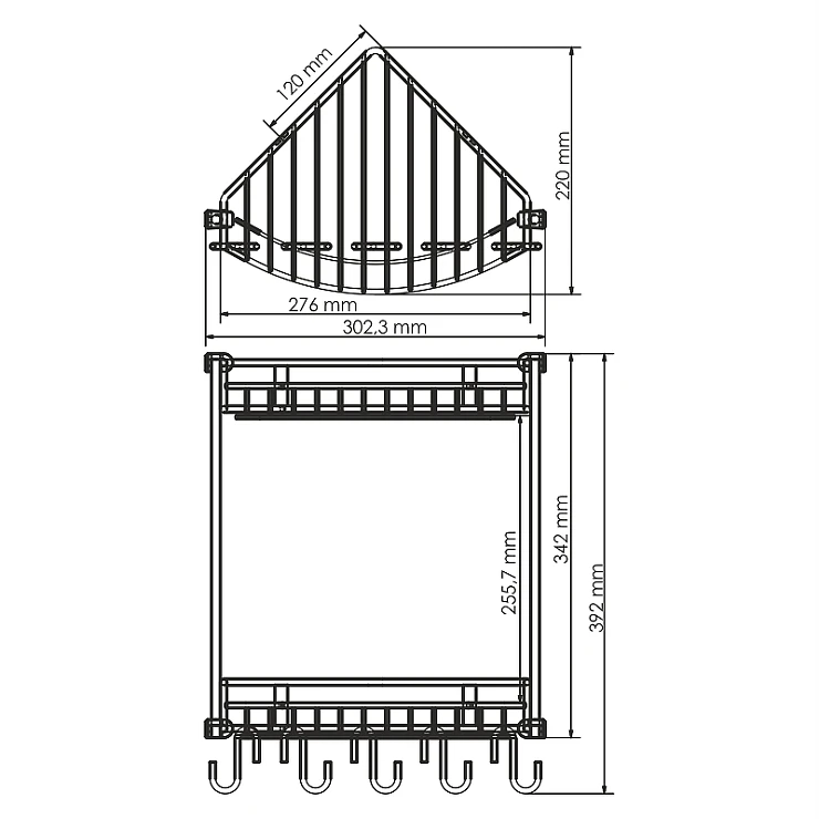 Полка Wasserkraft K-1222 2-ярусная, угловая, с крючками, хром