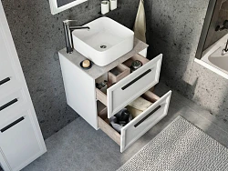 Мебель для ванной STWORKI Эстерсунд 60 белая матовая, простоун беж с отверстием под смеситель