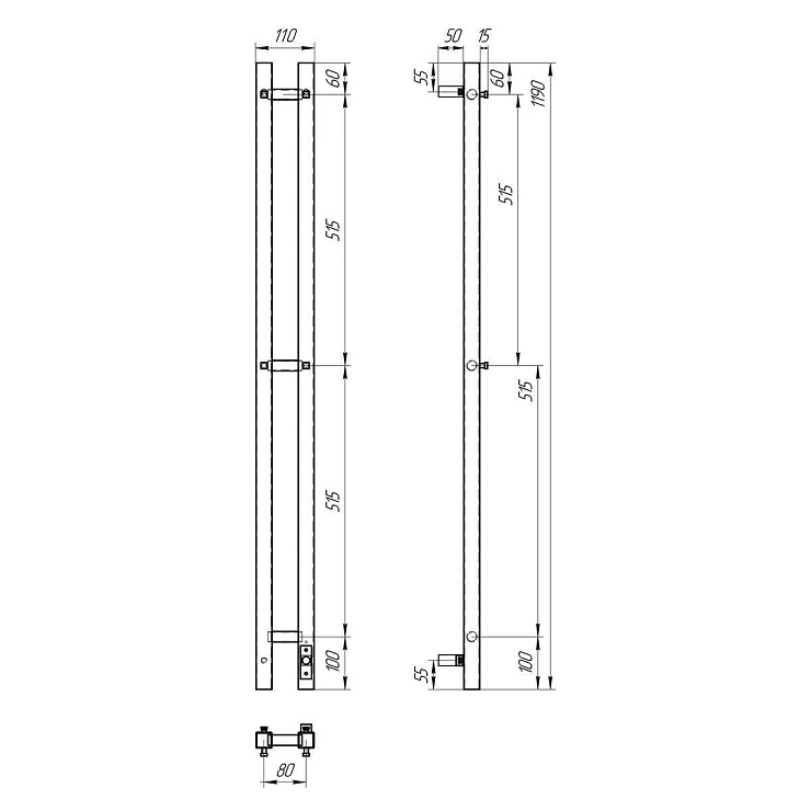 Полотенцесушитель электрический Bonna Helios 1200x60 BNP-EI2QF-dt1206Gt графит