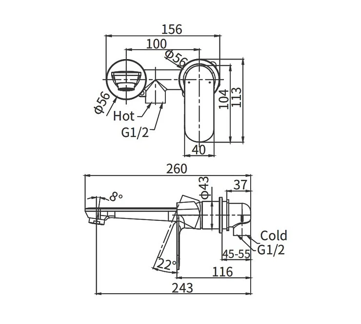 Смеситель для раковины ARROW ARM12848 с внутренней частью, хром