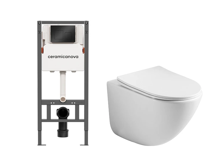 Комплект инсталляции Ceramica Nova CN121002MB с унитазом CN1905, кнопка черная матовая