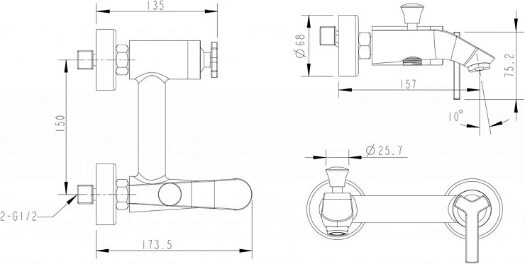 Смеситель для ванны с душем Bravat OPAL F6125183CP-01-RUS хром