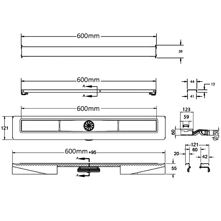 Душевой лоток Berges C1 Brise 60 090031 хром матовый