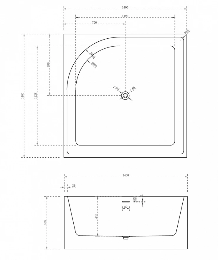 Акриловая ванна ABBER 140x140 AB9337 белая глянцевая