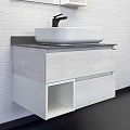 Тумба с раковиной Comforty Прага 75 00-00004198 дуб белый, с антрацитовой столешницей