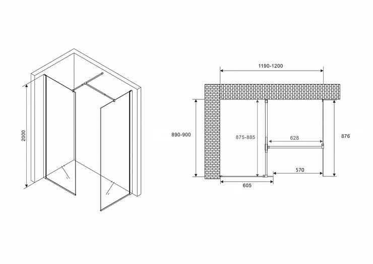 Душевой уголок ABBER Immer Offen 120х90см AG67129B профиль черный, стекло прозрачное