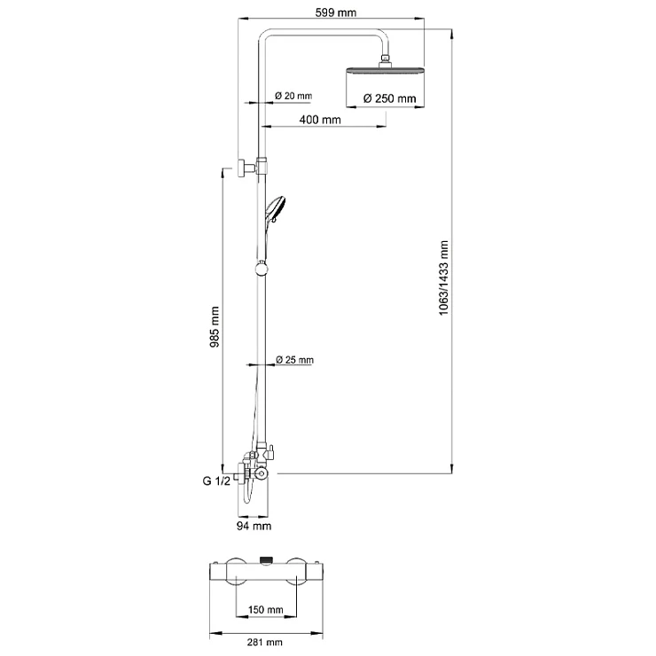 Душевая стойка Wasserkraft Thermo A13302 хром