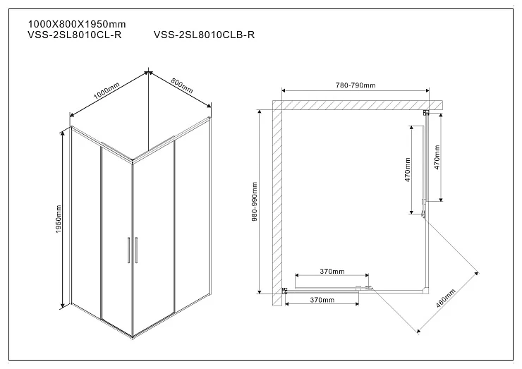 Душевой уголок Vincea Slim 100х80см VSS-2SL8010CL-R профиль хром, стекло прозрачное