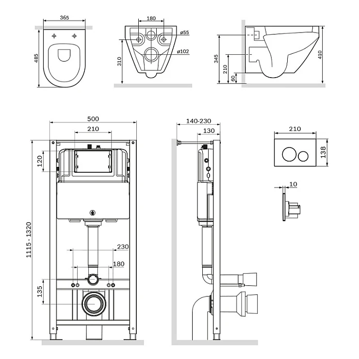 Инсталляция с унитазом и клавишей AM.PM Spirit 2.0 IS49051.701700 белый, синий, хром