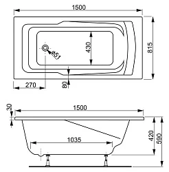 Акриловая ванна VAGNERPLAST ULTRA 150x82 VPBA158ULT2X-04 белая глянцевая