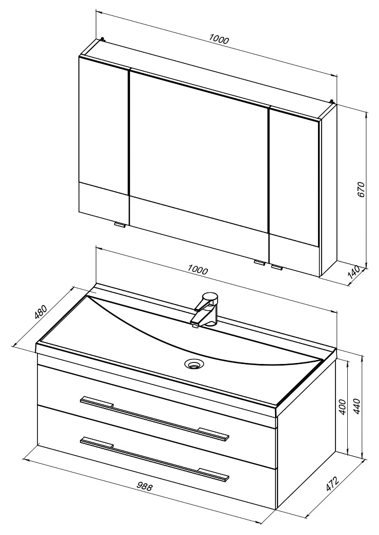 Мебель для ванной Aquanet Нота 100 венге камерино