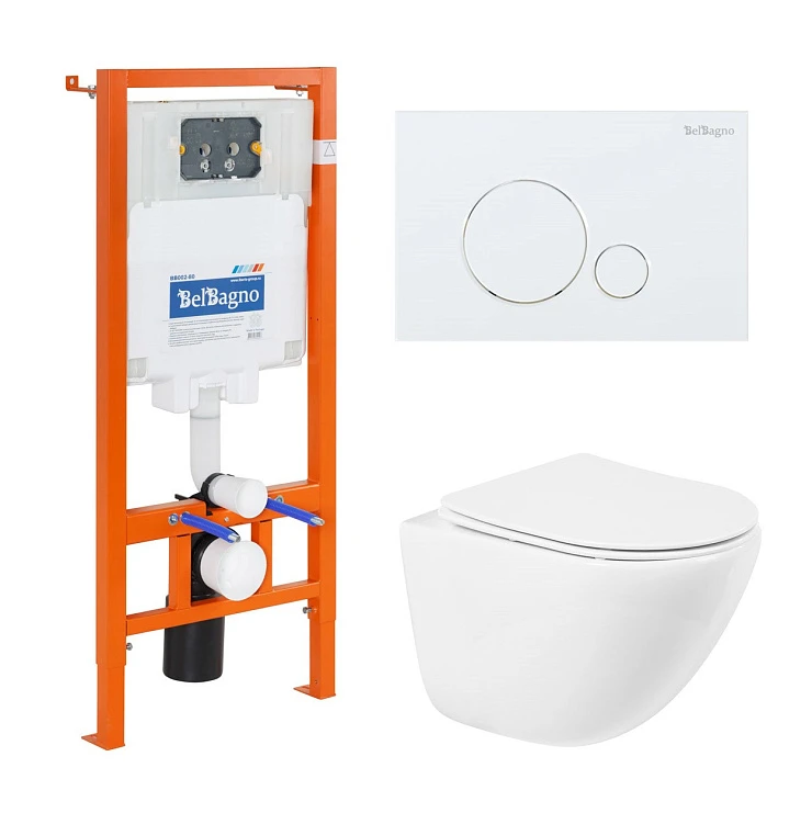 Комплект системы инсталляции BelBagno с унитазом и кнопкой BB051CHR/BB051SC/BB002-80/BB014-SR-BIANCO