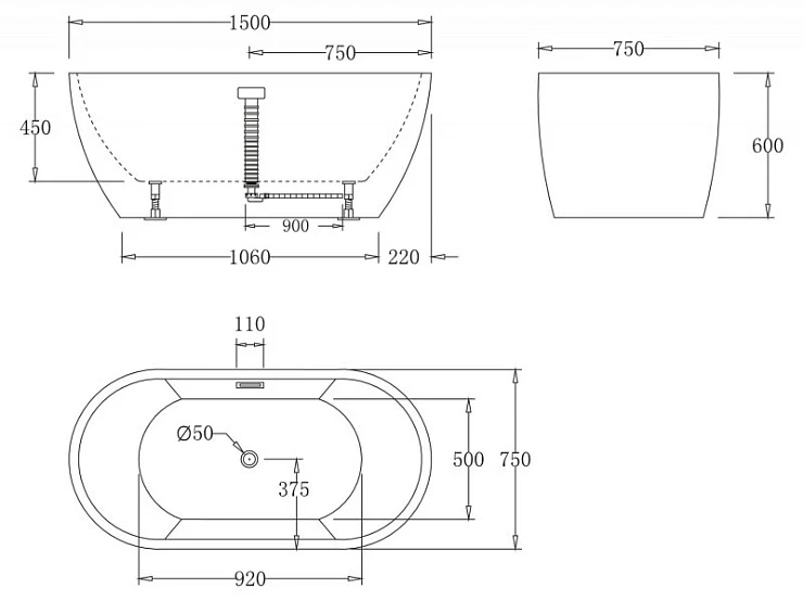 Акриловая ванна BelBagno 150x75x57 BB70-150 белая глянцевая