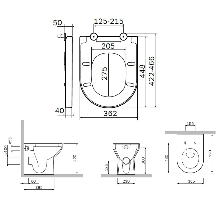 Унитаз приставной AM.PM Spirit 2.0 C701438WH белый глянец