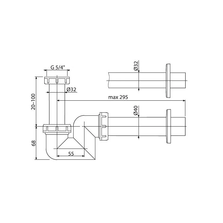 Сифон для раковины и биде AlcaPlast A45F-DN32 белый