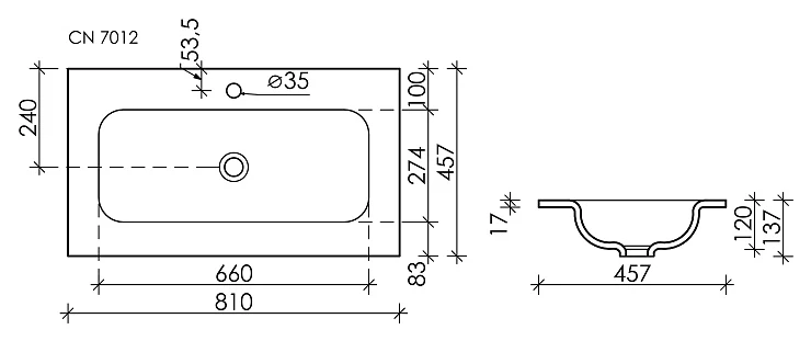 Раковина встраиваемая Ceramica Nova Grace 80см CN7012MB черная матовая