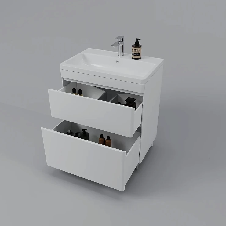 Тумба с раковиной Style Line Атлантика 70 напольная, антискрейч белый матовый