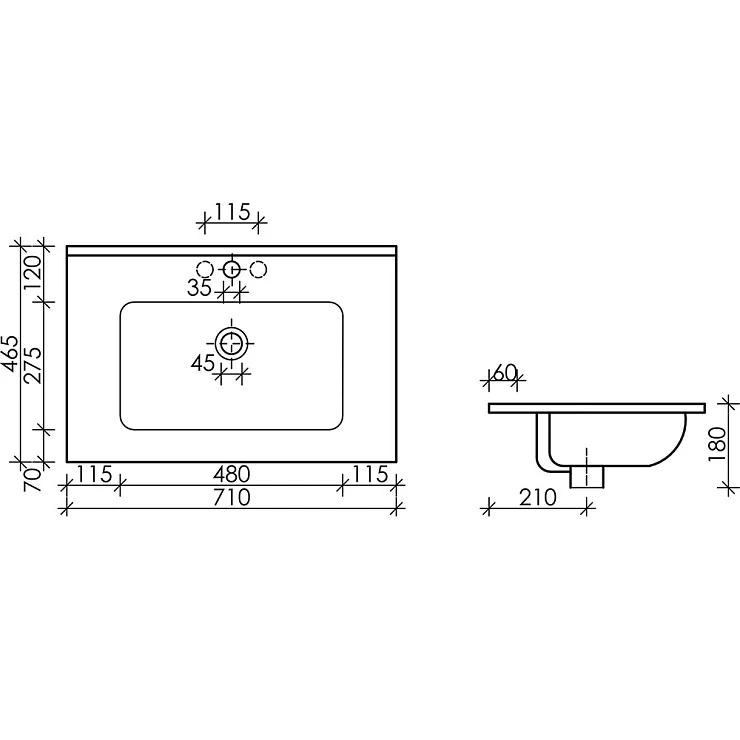 Раковина встраиваемая Ceramica Nova Element 70см CN7007MB черная матовая