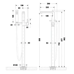 Напольный смеситель для ванны с душем Bravat Arc F66061K-B3-ENG черный