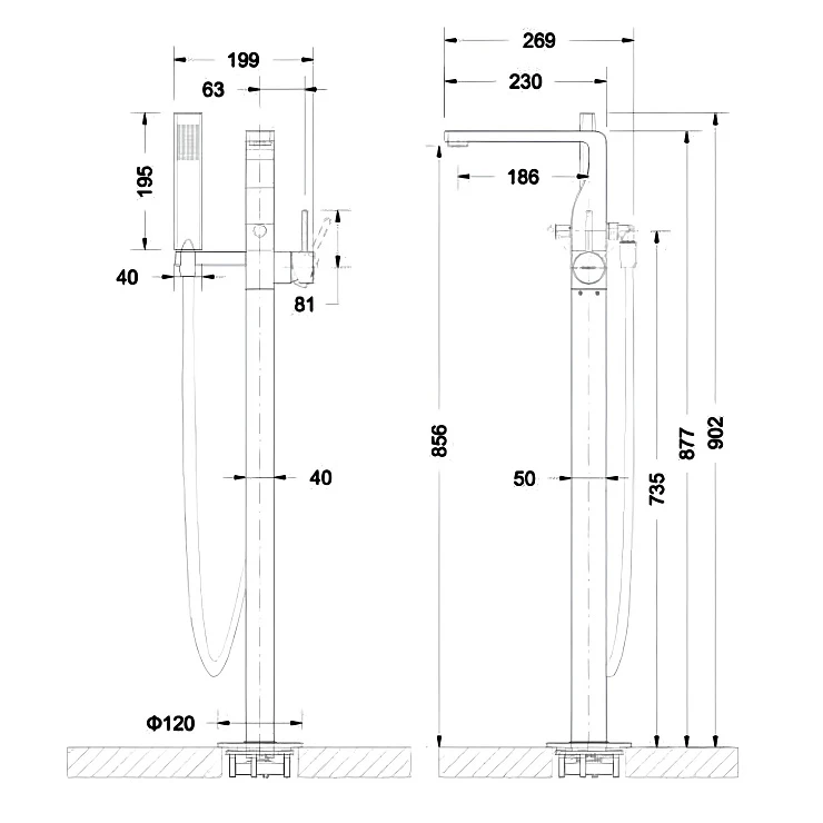 Напольный смеситель для ванны с душем Bravat Arc F66061K-B3-ENG черный