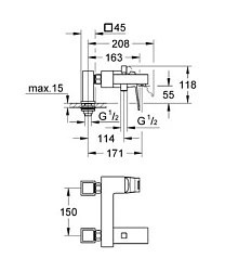 Смеситель для ванны с душем Grohe Eurocube 23143000 хром