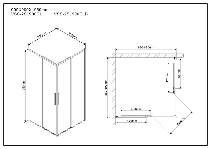 Душевой уголок Vincea Slim 90х90см VSS-2SL900CLB профиль черный матовый, стекло прозрачное