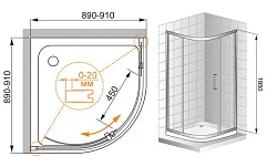 Душевой уголок Cezares Porta 90x90см PORTA-(D)-R-1-90-C-Cr профиль хром, стекло прозрачное