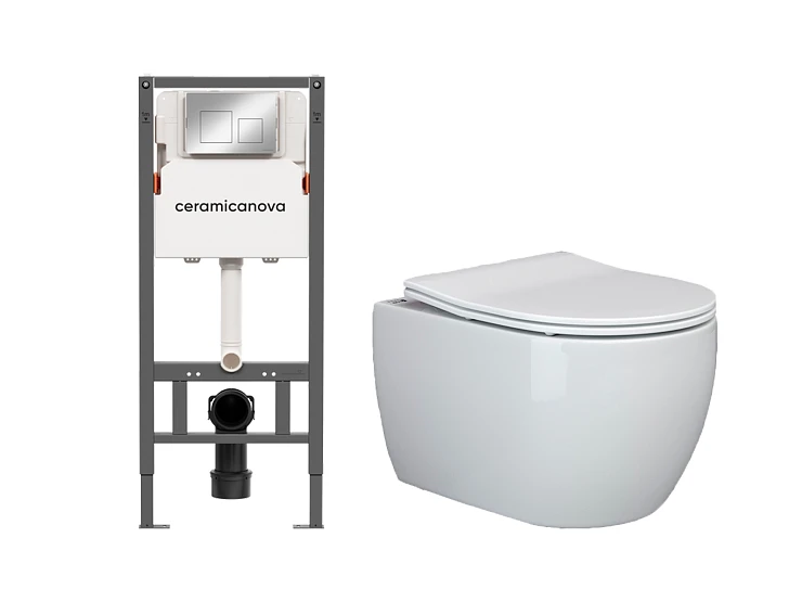 Комплект инсталляции Ceramica Nova CN121002CH с унитазом CN3001, кнопка хром глянец