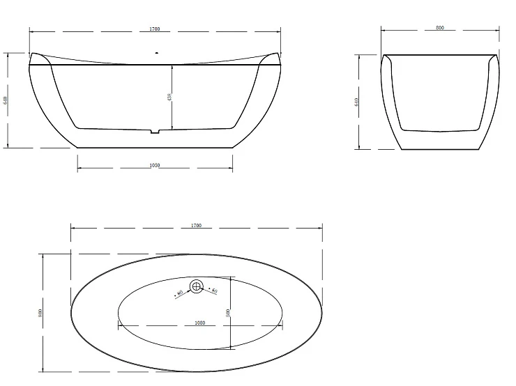 Акриловая ванна ABBER 170x80 AB9236 белая глянцевая