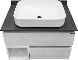 Тумба с раковиной Comforty Прага 75 00-00004198 дуб белый, с антрацитовой столешницей
