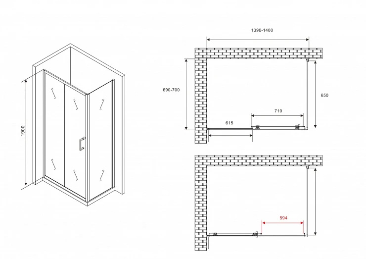 Душевой уголок ABBER Schwarzer Diamant 140x70см AG301405-S705 профиль хром, стекло прозрачное