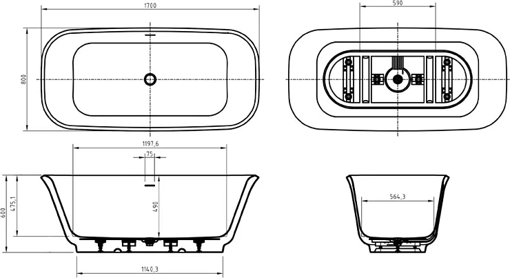 Акриловая ванна BelBagno Due BB702 170x80 см BB702-1700-800-K белая глянцевая
