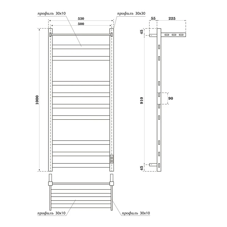 Полотенцесушитель электрический Bonna Tephida 1000x500 BNP-EV81/10Q31PF-dt10050B черный