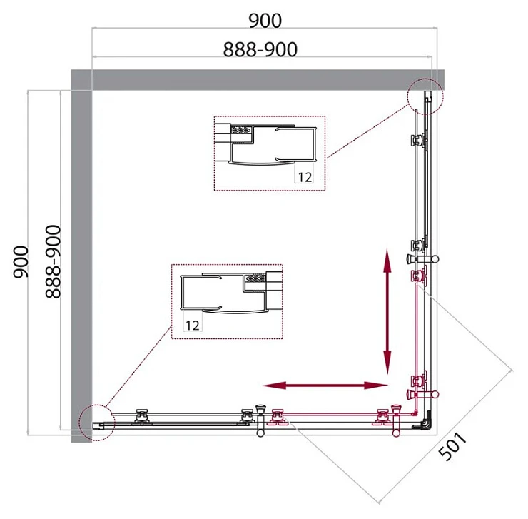 Душевой уголок BelBagno Uno 90x90см UNO-195-A-2-90-C-Cr профиль хром, стекло прозрачное