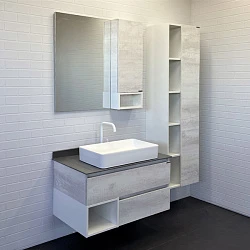 Тумба с раковиной Comforty Прага 90 00-00006957CF дуб белый, со светло серой столешницей