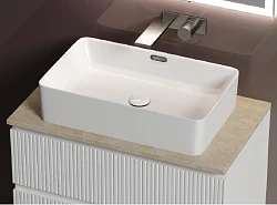 Тумба с раковиной Sancos Snob T 80 с бежевой столешницей, белая