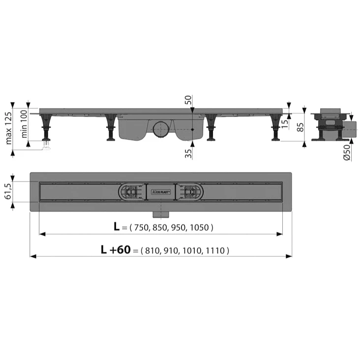 Душевой лоток AlcaPlast Optima APZ12-750 с опорами, хром
