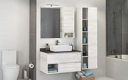 Тумба с раковиной Comforty Прага 90 00-00003827CF дуб белый, с антрацитовой столешницей