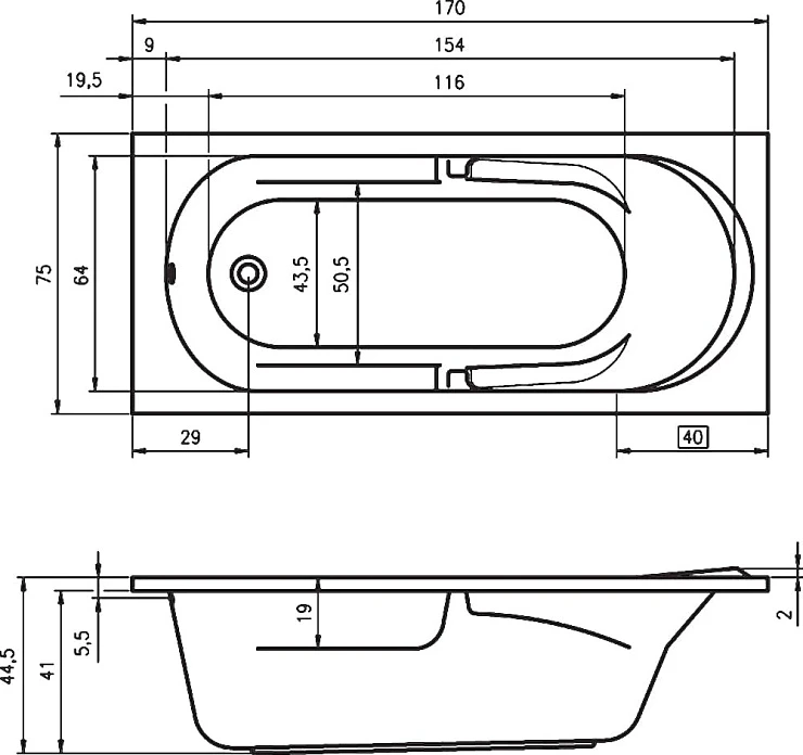 Акриловая ванна Riho Future 170x75 B073001005 белая глянцевая