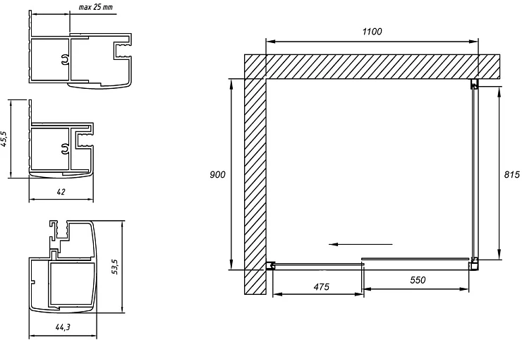 Душевой уголок Vegas Glass ZP+ZPV Tur Novo 110*90 08 01 профиль глянцевый хром, стекло прозрачное