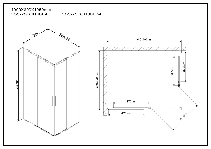 Душевой уголок Vincea Slim 100х80см VSS-2SL8010CL-L профиль хром, стекло прозрачное