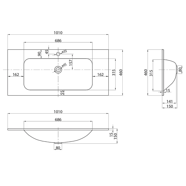 Раковина встраиваемая BelBagno 100см BB1010/465-LV-VTR-BO белая матовая