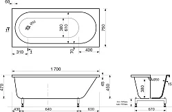 Ванна из искусственного камня Эстет Честер 170x75 ФР-00000692 белая глянцевая