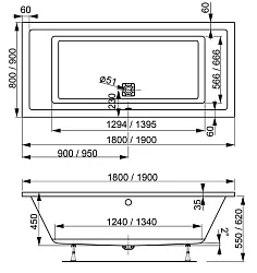 Акриловая ванна Vagnerplast Cavallo 190x90 VPBA190CAV2X-04 белая глянцевая