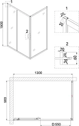 Душевой уголок Niagara Nova 130x90см NG-82-13AB-A90B профиль черный, стекло прозрачное