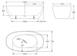Акриловая ванна BelBagno 150x75 BB81-1500 белая глянцевая