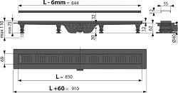 Душевой лоток AlcaPlast APZ10BLACK 850 с решеткой и опорами, черный