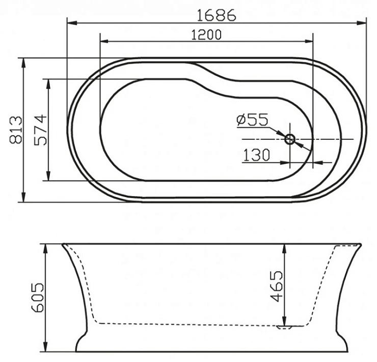 Акриловая ванна BelBagno 168,6x81,3x60,5 BB300 белая глянцевая